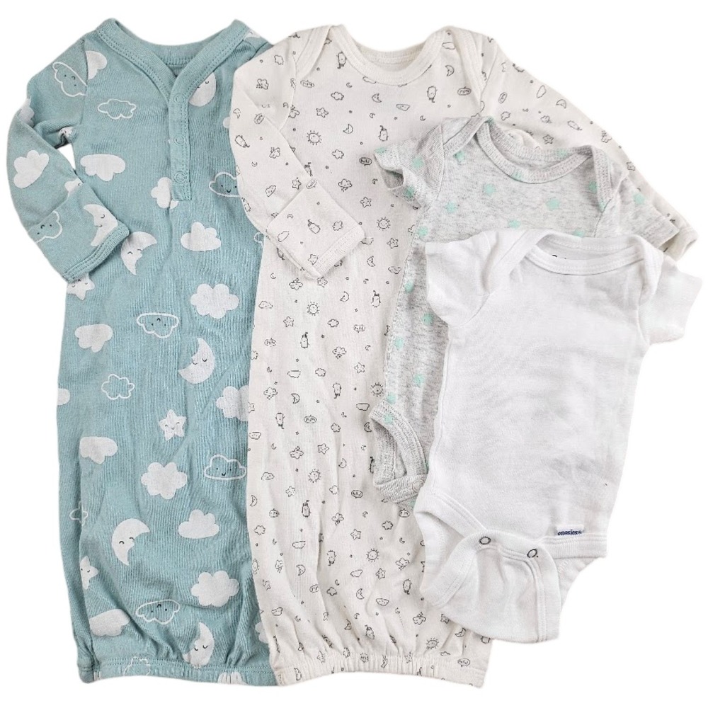 Carter's Unisex Preemie Baby Sleeper Gown Bodysuit Lot 4pc Cotton Stars Moon